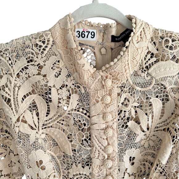 NWT Boston Proper Sheer Lace Belted Button Front Dress Women's 8 Beige - Picture 6 of 14